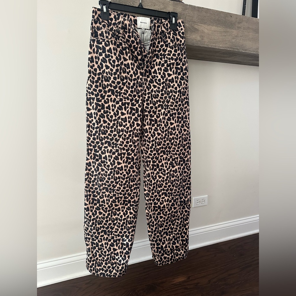 Reformation Leopard Print Straight Leg Jeans